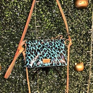 Consuela Turquoise and Brown Leopard Crossbody Bag